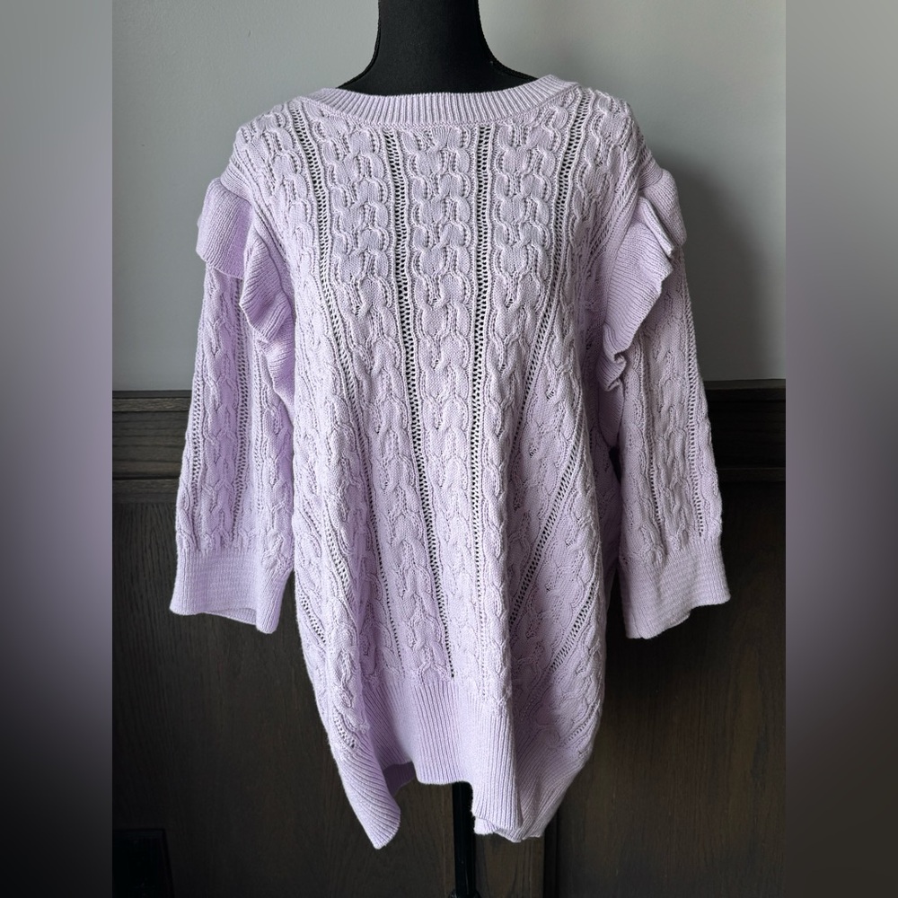 Design 365 Lilac purple Cable Knit Women's Sweater 3/4 sleeves 2X